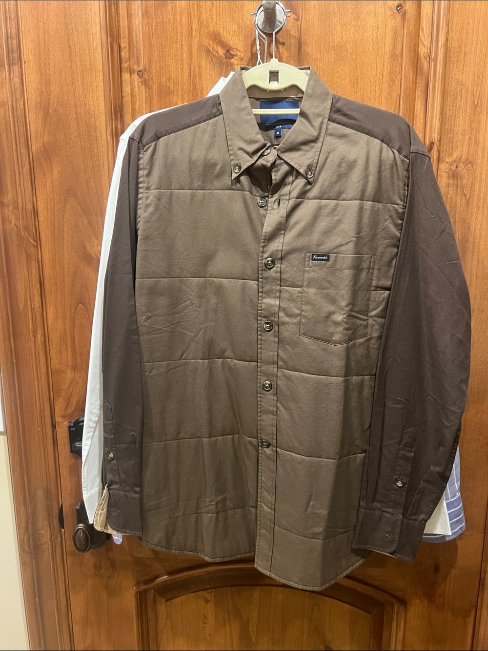 Faconnable Olive and Dark Brown Lightweight Quilted Shirt Jacket